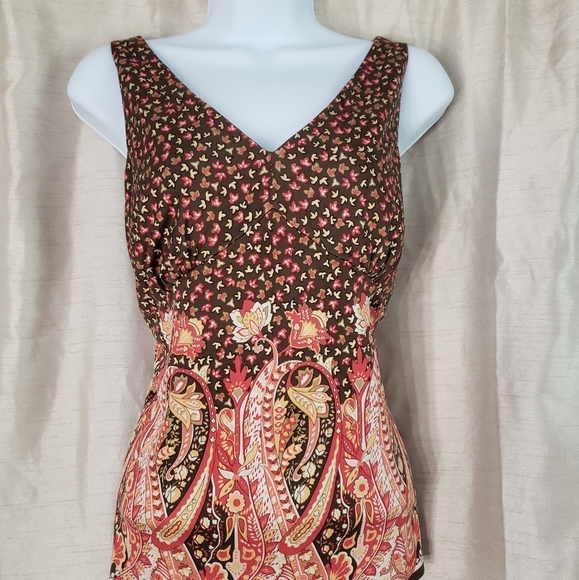 NWOT Talbots brown pink orange floral paisley silk blouse top Womens 14 - Picture 5 of 8